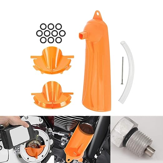 HDBUBALUS Primary Case Oil Fill Funnels Oil Filter Funnel Set with 10 Pack Primary Drain Plugs Compatible with Harley Orange
