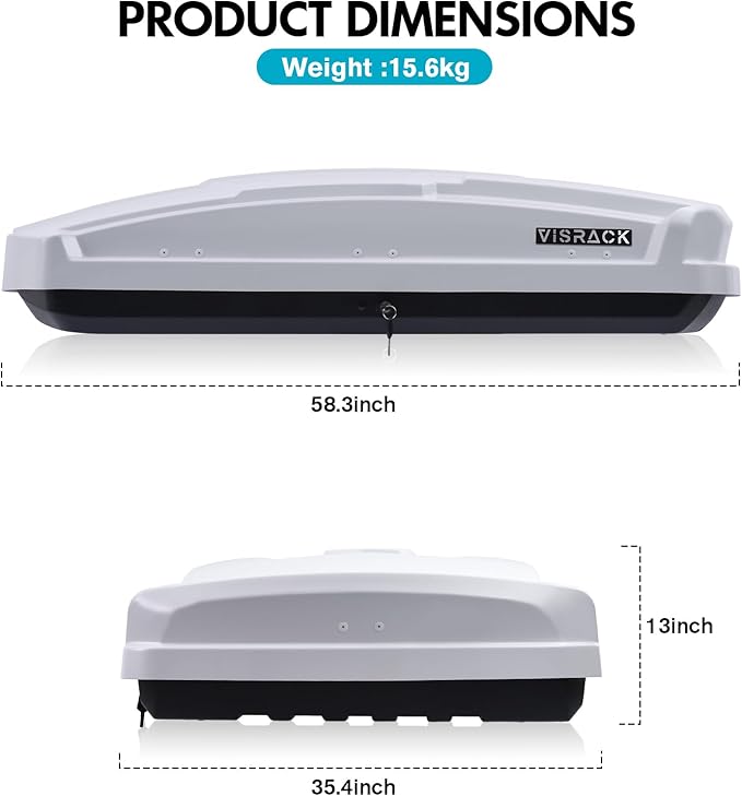 Hard Shell Roof Cargo Box Carrier with Security Keys,Heavy Duty Waterproof Rooftop Storage Box with Car Trunk Organize,58.3 L x 35.4 W x13 H Inches,15.5 Cubic Feet,Dual Side Opening,White