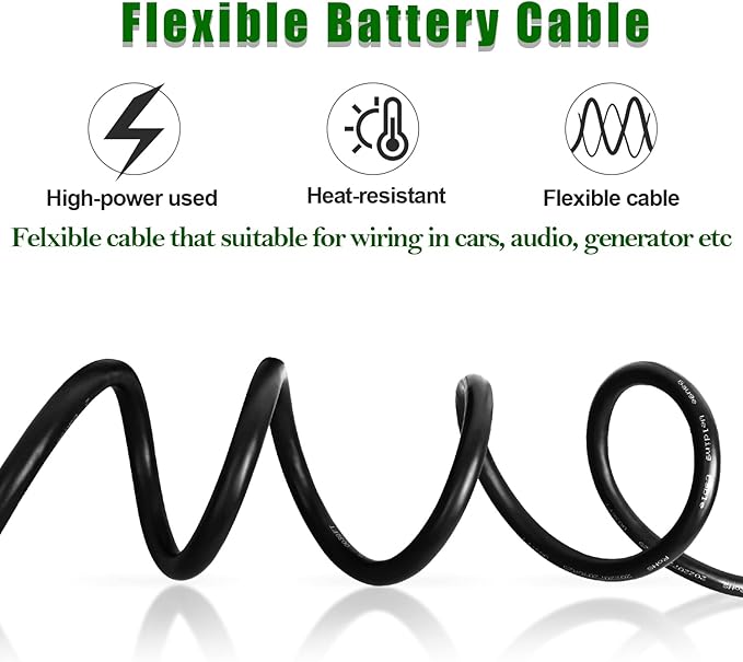 1/0 Gauge Battery Cable Copper Wire, 3FT Red+3FT Black 1/0 AWG Welding Cable Standard USA OFC Wire for Automotive, Battery, Solar, Marine and Generator
