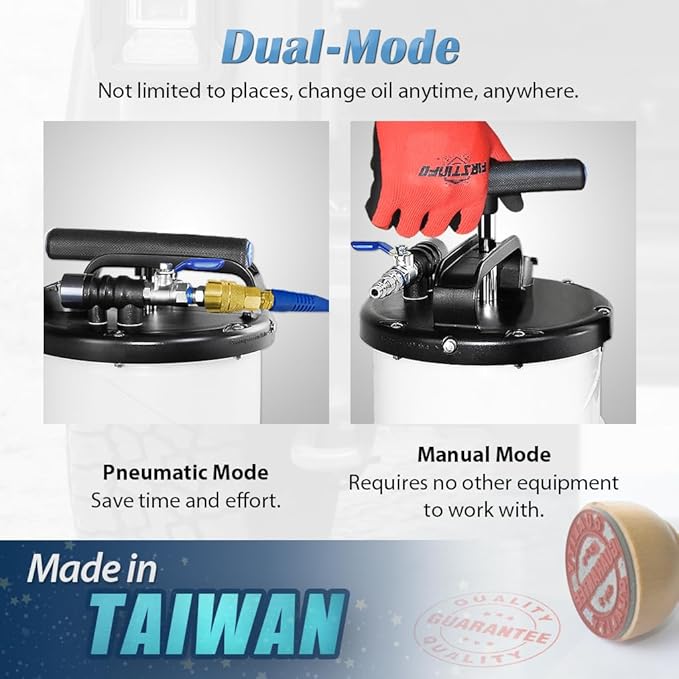 FIRSTINFO A1102USY3 Patented 6.5L / 1.7 Gallon Taiwan Pneumatic/Manual Oil Vacuum Extractor | Oil Change Pump | 47 Inch Tube
