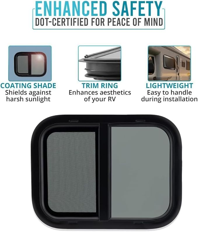 ProFlex RV Horizontal Sliding Window 20" W x 15" H – Heavy Duty Ultra Thick 5mm Tempered Glass, RV Camper Windows Replacement with Trim for 1-1/2’’ Wall Thickness – Easy Installation, DOT Certified