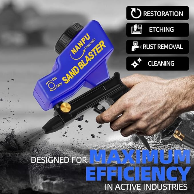 NANPU Light-Duty Air Sandblaster Gun Kit with Gravity Feed, Ceramic Nozzle, Metal Body, for Small Project Surface Prep, Paint & Rust Removal, Metal/Wood/Glass Etching, Requires Air Compressor