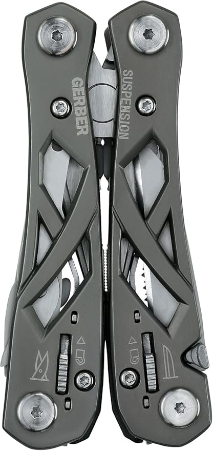 Gerber Gear Suspension 12-in-1 EDC Multi-Plier Multitool with Pocket Knife, Needle Nose Pliers, Wire Cutters and More, Gifts for Men, Camping and Survival, Grey