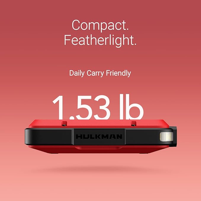 Hulkman Alpha Ultra Red, 1250A 44.4Wh Jump Starter, Power Without The Bulk, Car Battery Jump Starter & Jump Box with 2.9" Smart Display, 50-Min Full Charge, Jumper Cables for 7.0L Gas/4.0L Diesel