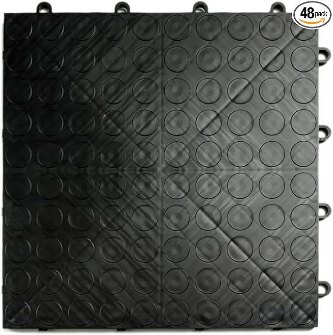 Big Floors GarageDeck Coin Pattern, Durable Copolymer Interlocking Modular Non-Slip Garage Flooring Tile (Black, 48 Pack of 12 x 12" Tiles)