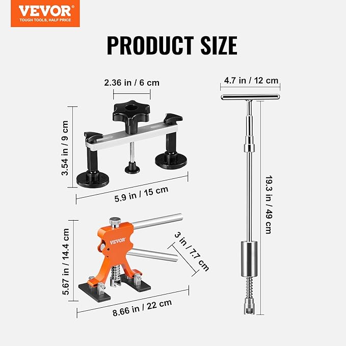 VEVOR 73 PCS Dent Repair Kit, Auto Car Body Paintless Dent Removal Tool Kit, Golden Lifter, Bridge Puller, Slide Hammer Tool Kit for Automobile Body, Washing Machine, Refrigerator