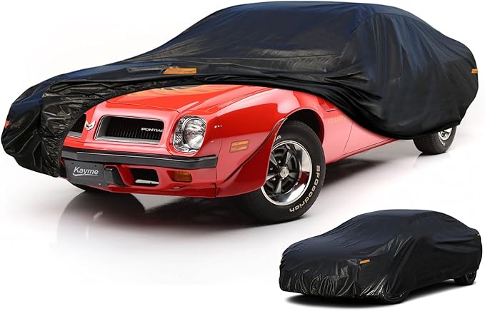 Kayme 7 Layers Car Cover Waterproof All Weather, Universal Fit for Pontiac Firebird, Trans AM, Dodge Challenger, Ford Thunderbird Outdoor Full Cover Rain Sun Protection (194-208 inch).