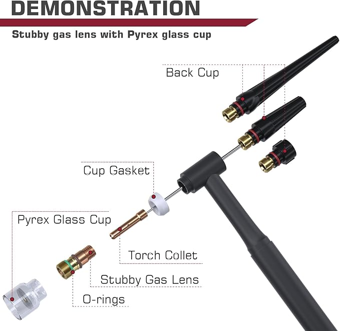 ARCCAPTAIN TIG Welding Torch Accessories kit 71 Pcs Alumina Nozzle Collets Body Stubby Gas Lens #12 Glass Cup consumables Kit For WP-17/18/26-Black