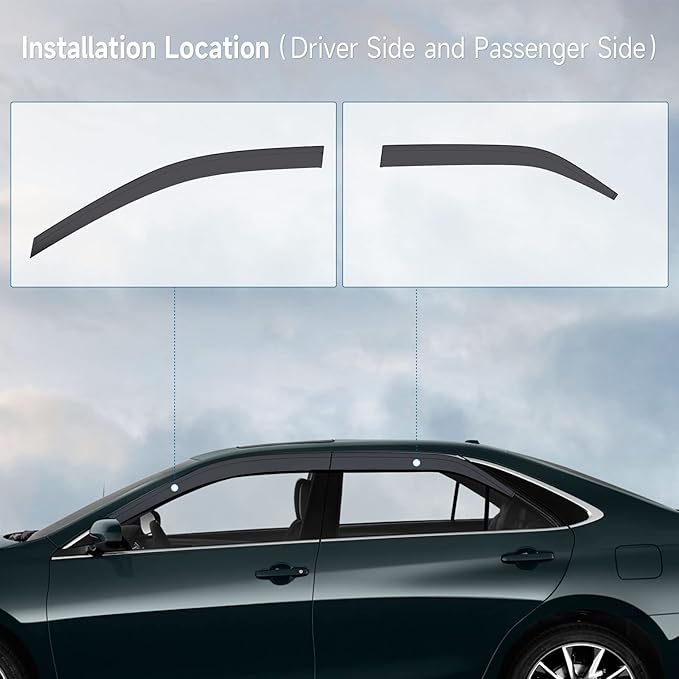 ACLONG Smoke Rain Guards Fit for Toyota Camry 2012 2013 2014 2015 2016 2017 Tape-On Side Shatterproof Window Visor, Window Deflectors, 4-Piece Set