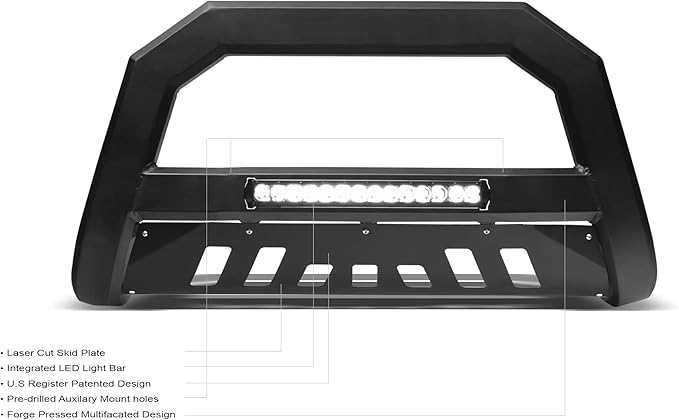 Armordillo 8705193 AR Series Aluminum Bull Bar with LED Light Bar - Matte Black Fits 2019-2021 Chevy Silveardo/GMC Sierra 1500