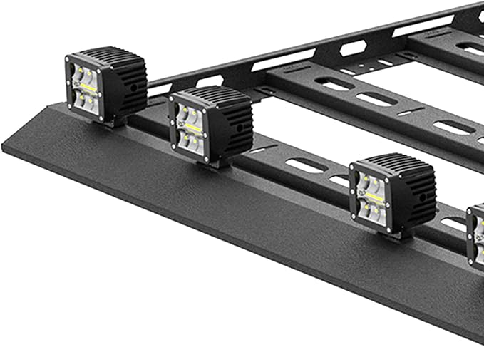 Roof Rack Cargo Basket with 4 LED Light Bars & Ladder Compatible with Toyota 4Runner / Land Cruiser & Prado 4 Doors Hardtop Cargo Carrier, Rooftop Luggage Storage Holder Cargo Racks