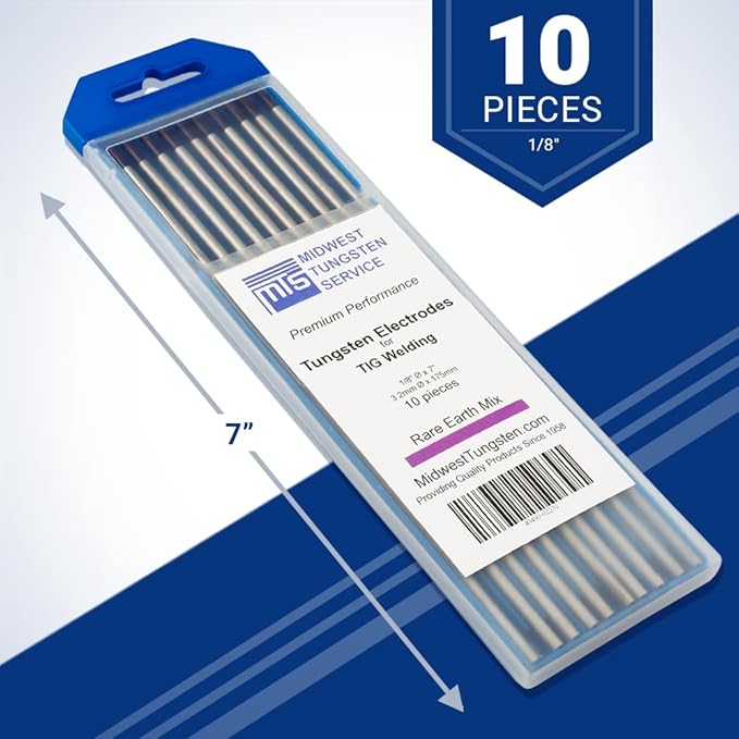 Midwest Tungsten Service TIG Welding Tungsten Electrodes 10-Pack (Purple - Rare Earth Blend (EWG), 1/8")
