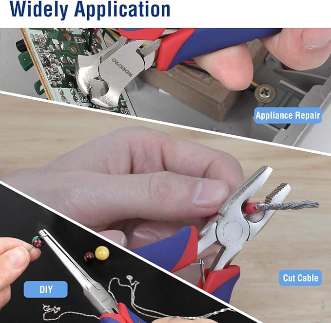 WORKPRO 6-piece Mini Pliers Set - Needle Nose, Diagonal, Long Nose, Bent Nose, End Cutting and Linesman, for Making Crafts, Repairing Electronic Devices, with Pouch