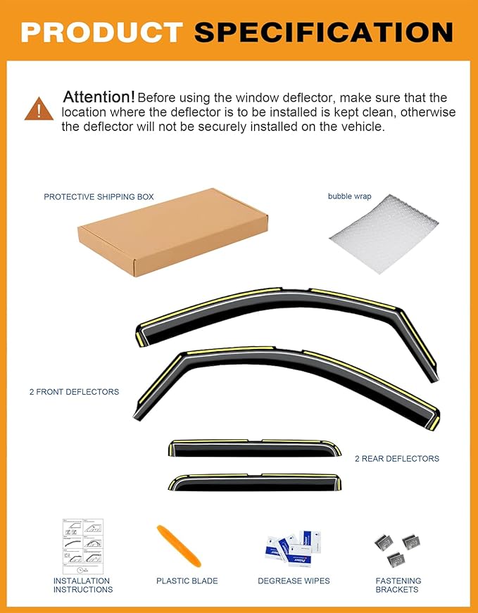 in-Channel Window Rain Guards Fit for Chevrolet(Chevy) Silverado/GMC Sierra 2014-2018 Crew Cab Rain Guards Extra Durable Window Deflectors Visors Vent Visors Vent Shades Truck Accessories