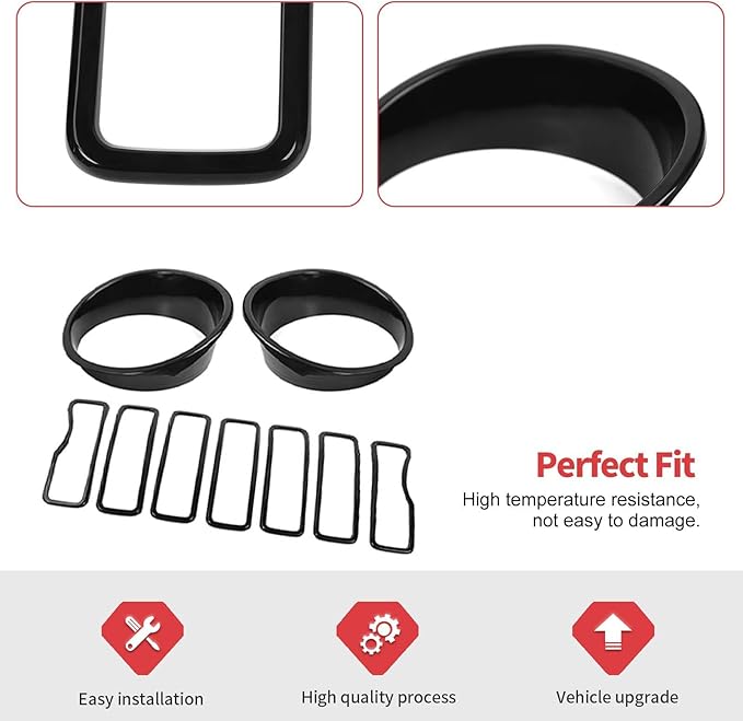 Jimen for 2024 Jeep Wrangler 4xe Grill Inserts, 9PCS Headlight Cover & Grille Insert Compatible with Jeep Wrangler JL JLU 2024+, NOT FIT JL Sport/Sport S (Black)