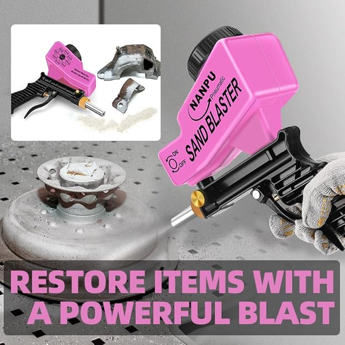 NANPU Light-Duty Air Sandblaster Gun Kit with Gravity Feed, Metal Nozzle, Plastic Body, for Small Project Surface Prep, Paint & Rust Removal, Metal/Wood/Glass Etching, Requires Air Compressor