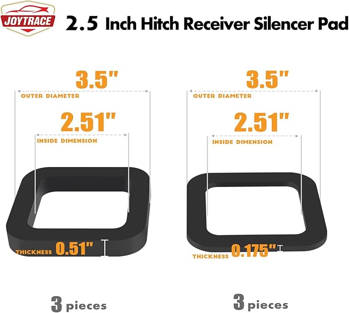 6 Pack - Multiple Size Combination，2.5 Inch Hitch Receiver Silencer Pad ，Effectively Reduce The Noise Disturbance- Compatible with Most 2.5 Inch Trailer Hitch Receiver