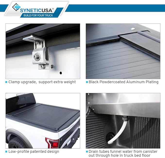 Syneticusa AR Automatic Retract Hard Tonneau Cover with Crossbars Fits 2016-2026 Tacoma 5' Bed Waterproof Off Road Retractable