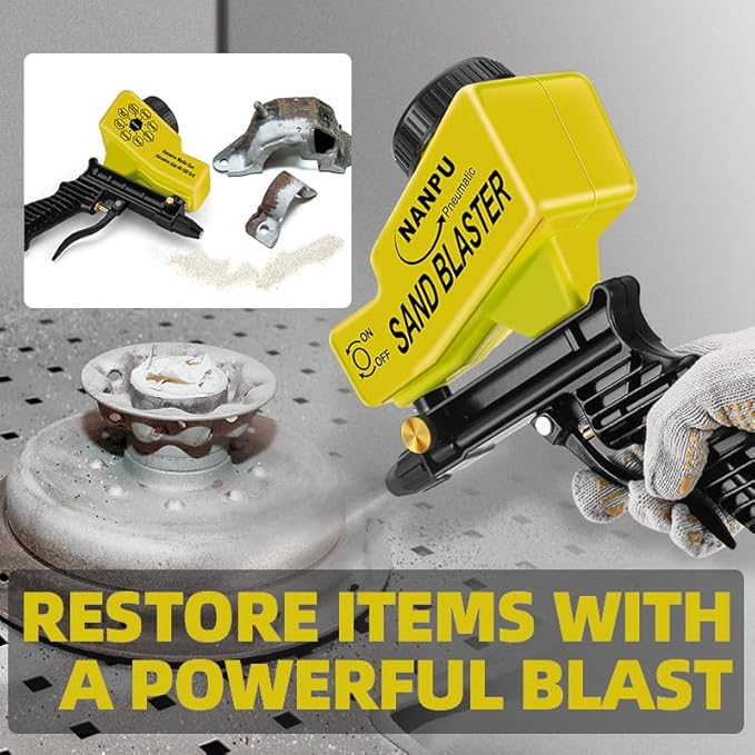NANPU Light-Duty Air Sandblaster Gun Kit with Gravity Feed, Ceramic Nozzle, Metal Body, for Small Project Surface Prep, Paint & Rust Removal, Metal/Wood/Glass Etching, Requires Air Compressor