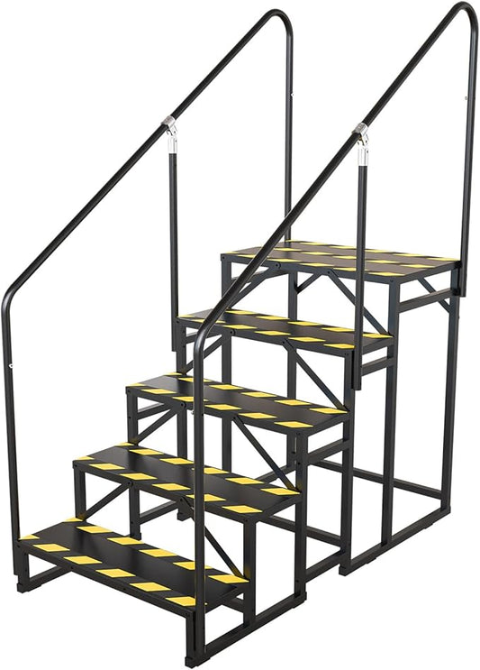5 Step RV Stairs, Hot Tub Steps, Outdoor Spa Step Ladder with Handrail,Portable Economy 5th Wheel Stair for Travel Trailer, Motor Home, Camper and Porch with Non-Skid Tapes