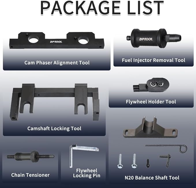 DPTOOL Camshaft Timing Flywheel Holder Tool Fuel Injector Remover Kit Compatible with BMW N20 N26 Engine