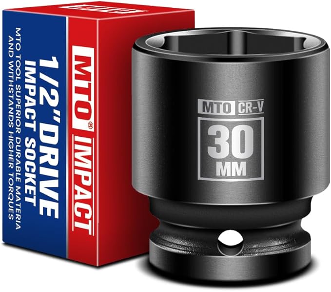 MTO 1/2" Drive 30mm Shallow Impact Socket, 6-Point Metric Socket for Automotive Maintaince, CR-V Steel Meets ANSI Standards