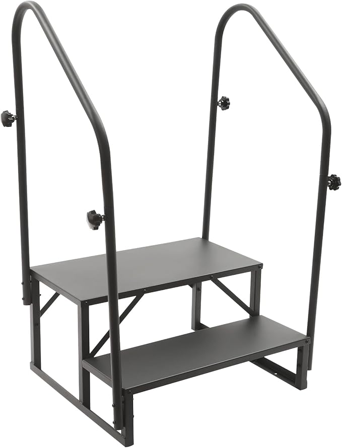 RV Steps with Handrail, 2 Step RV Stairs with Handrail, Update RV Ladders Mobile Home Stairs for Travel Trailers, Heavy Duty Camper Steps for Camper, Porch, Spa