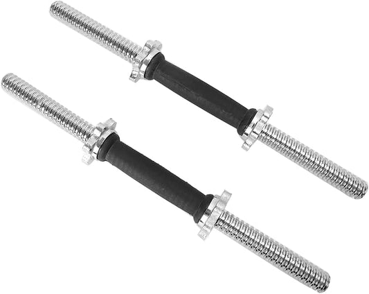 Threaded Dumbbell Rubber/Chrome Handles 1 Inch Pair, Adjustable Dumbbell Bar Handles, Fits Standard Weight Plates with 1” Diameter, for Gym Workouts, Exercise, Weightlifting, Sold in Pair