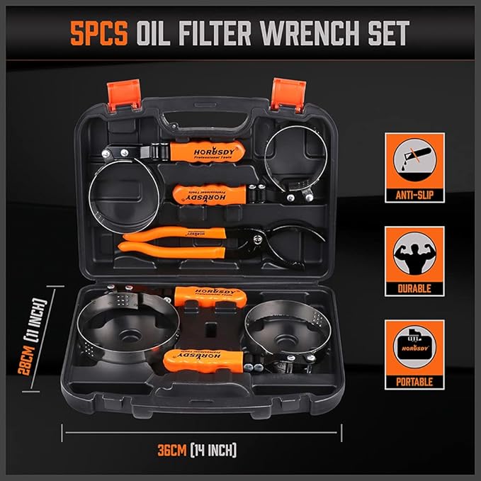 HORUSDY 5-Piece Standard Swivel Oil Filter Wrench, 2-3/4" - 5-1/4"(68.85-133.35mm) Ajustable Car Oil Filter Removal Tool, Durable & Easy Operation