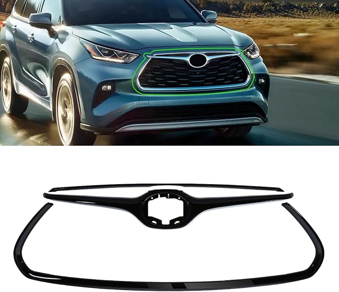 ZXMOTO For 2020 2021 2022 Toyota Highlander Frame Front Grille Cover Trim,Gloss Black
