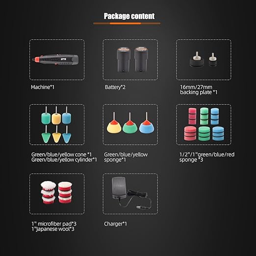 Cordless Rotary Tool, SPTA Cordless Mini Car Polisher, 36Pcs 12V Li-ion Battery IVT 5,000-25,000 RPM Small Buffer Polisher Polishing Foam Pad Set for Polishing Sanding