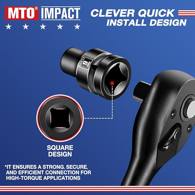 MTO 1/2" Drive 9mm Shallow Impact Socket, 6-Point Metric Socket, CR-MO Steel & Anti-Corrosion Coating for Tight Spaces and Heavy-Duty Tasks