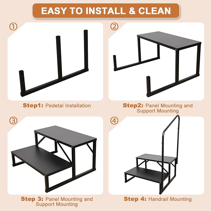 2 Step RV Stairs, Hot Tub Steps, Outdoor Spa Step Ladder with Handrail,Portable Economy 5th Wheel Stair for Travel Trailer, Motor Home, Camper and Porch with Non-Skid Tapes