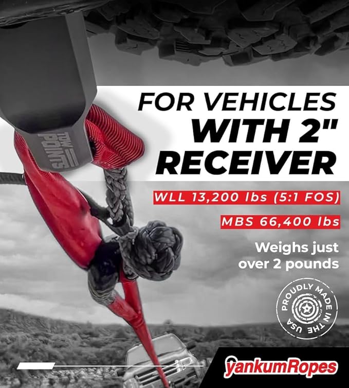 Yankum Hitch Receiver Recovery Point 2" - Made in The USA, Heavy Duty Recovery Hitch for Off-Road Use, Fits 3/4" & 7/8" Shackles, Tow Hitch Shackle for Jeeps, Trucks, RVs, Recovery Kit