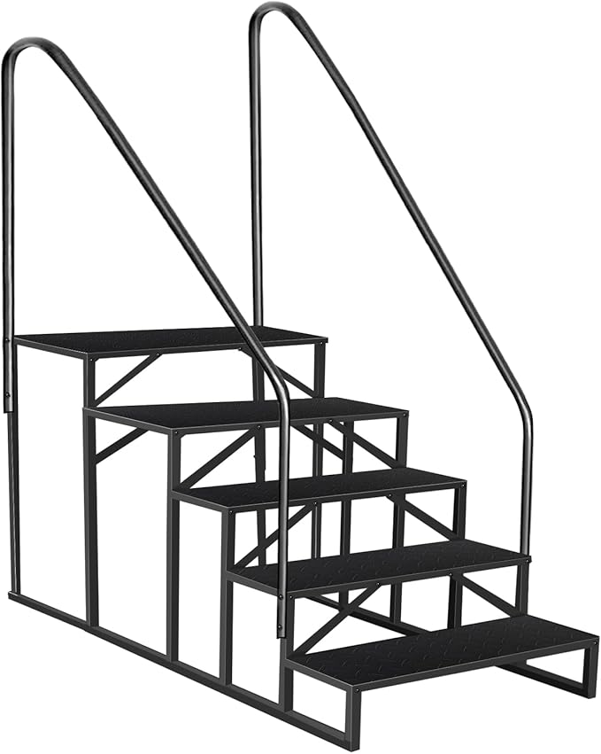 5 Step RV Steps with 2 Handrails,Update 3.0 Outdoor RV Stairs with Anti-Slip Pedals,Spa Steps for Travel Trailers,Heavy Duty Mobile Home Stairs for Camper, Porch, Spa