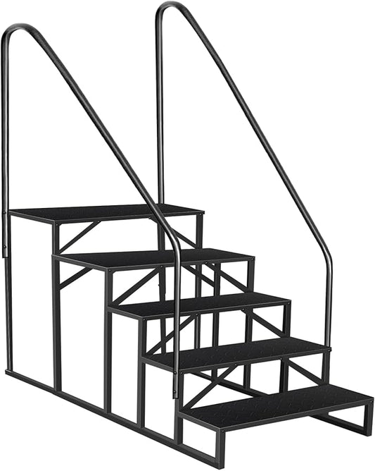 5 Step RV Steps with 2 Handrails,Update 3.0 Outdoor RV Stairs with Anti-Slip Pedals,Spa Steps for Travel Trailers,Heavy Duty Mobile Home Stairs for Camper, Porch, Spa