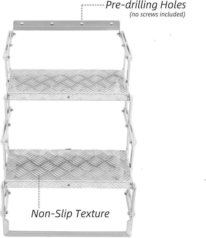 RV Steps, Foldable RV Stairs, Aluminum Alloy 17" Wide Camper Steps, Scissor Stairs Ladder for Mobile Home, RVs, Camper, Shop, Trailers, Truck, Warehouse (2 Steps)