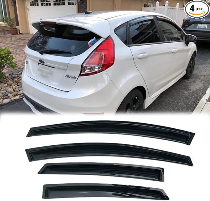 94547 Sunproof Waterproof Side Window Wind Deflector, 4pcs Protective Replacements Rain Guards Set, Window Visor fit for 2009-2019 Ford Fiesta 5Door Hatchback & 4Door Sedan