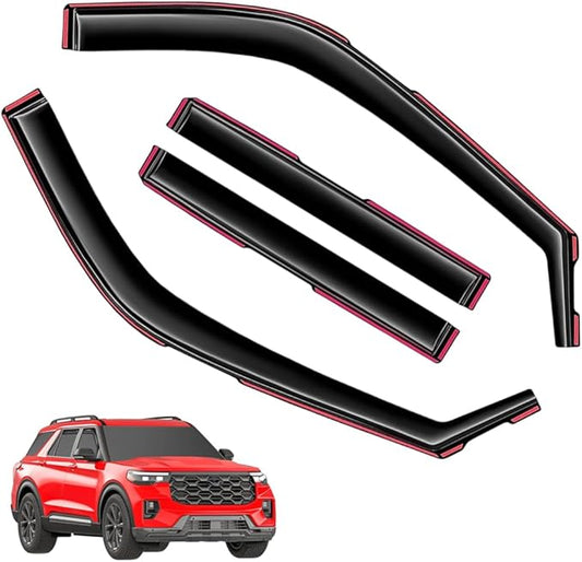 in-Channel Window Visors Rain Guards FIT Ford Explorer 2020-2025 (2020-2025) – 4-Piece in-Channel Dark-Smoke Polycarbonate Vent Deflectors