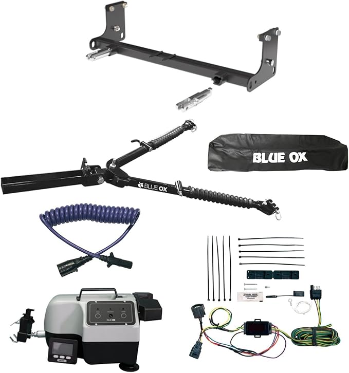 Blue Ox Alpha 2 Tow Bar & Baseplate Combo with Electrical Cable Extension, EZ Light Wiring & Patriot Flat Tow Brake fits 2007 2018 Wrangler JK | Includes TrendsAuto Decal