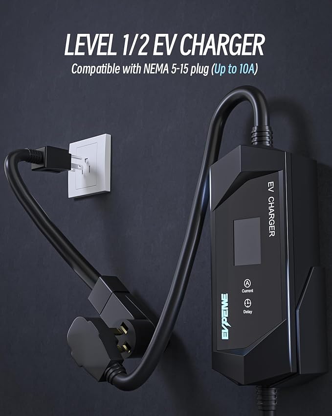 Level 1/2 EV Charger for SAE J1772, 40A 110-240V Portable EV Charger with NEMA 14-50/NEMA 5-15 Plug, 25ft Cable ETL Listed Electric Vehicle Charger for J1772 Electric Cars