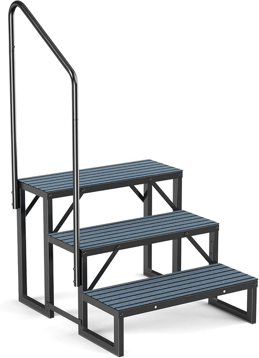 RV Steps Spa Steps with Handrail - 3 Step Hot Tub Steps Trailer Steps Mobile Home Stairs for 5th Wheel RV, Trailer, Hot Tub, Pool, Porch with Non-Slip Mats