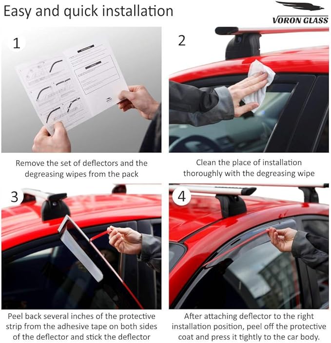 Voron Glass Tape-on Extra Durable Rain Guards for Ford Transit 2014-2026, Window Deflectors, Vent Window Visors, 2 Pieces - 110202