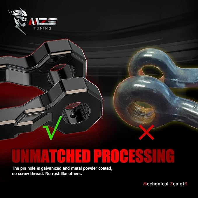 MZS 3/4" D Ring Shackles, 80,000 lbs (40T) Maximum Break Strength Shackles with 7/8" Screw Pin Use with Tow Strap Winch for Off-Road Truck ATV UTV SUV Recovery Towing Black (Pack of 2)