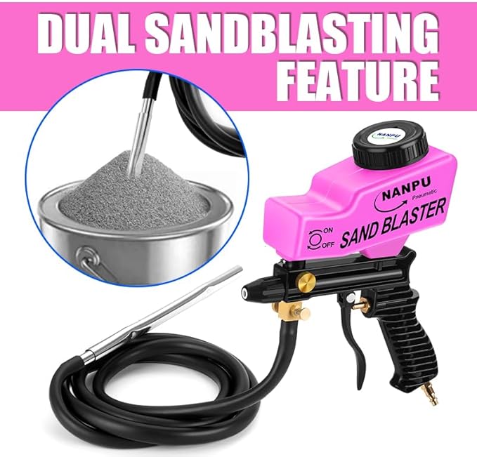 NANPU Light-Duty Air Sandblaster Gun Kit with Siphon & Gravity Feed, Ceramic Nozzle, Metal Body, for Small Project Surface Prep, Paint & Rust Removal, Metal/Wood/Glass Etching, Requires Air Compressor