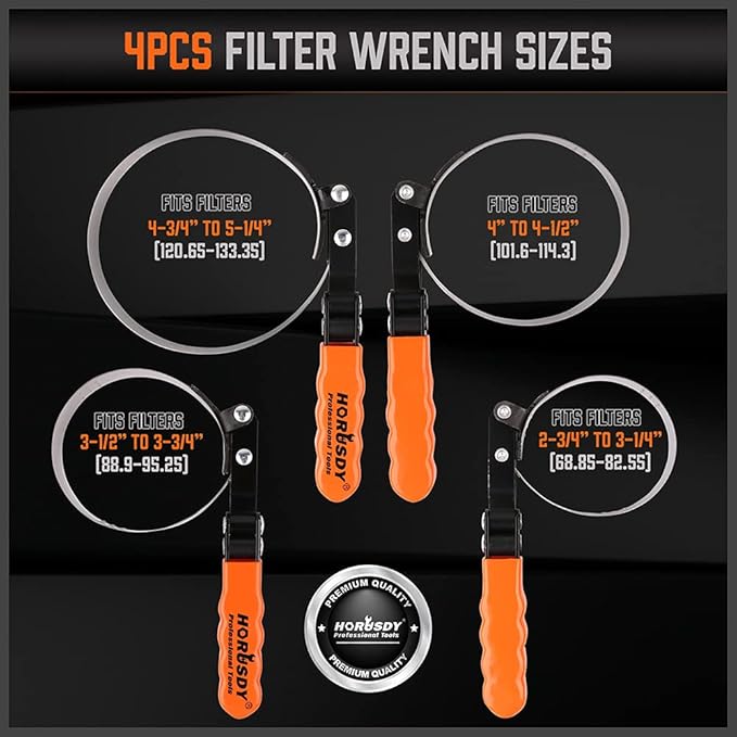 HORUSDY 5-Piece Standard Swivel Oil Filter Wrench, 2-3/4" - 5-1/4"(68.85-133.35mm) Ajustable Car Oil Filter Removal Tool, Durable & Easy Operation