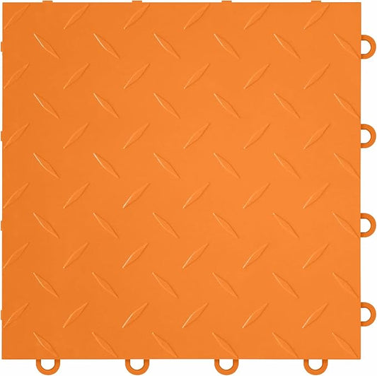 FlooringInc's Nitro 12"x12" Snap-Together Garage Flooring Tiles, Non-Slip Interlocking Plastic Garage Floor Mat, Garage Organization & Garage Storage, Diamond Pattern, Harley Orange, 1 Tile, 1 Sq/Ft