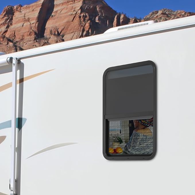 RV Window, 24" X 36" Universal RV Window Vertical Slide W/Trim Ring, Vertical Sliding Glass Window with Screen Window for Cargo, Horse Trailer, Marine Camper Window Replacement (24" X 36")