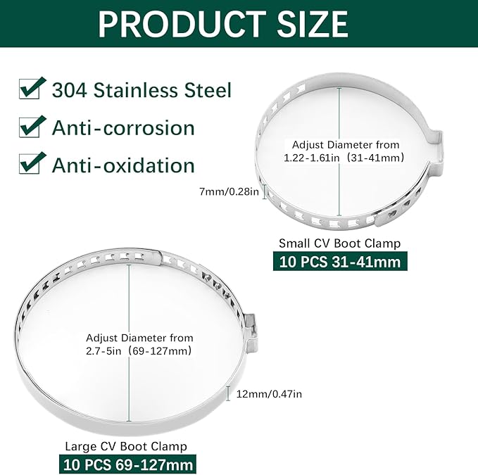 CV Boot Clamp Pliers, CV Axle Boot clamp Tool with 20 PCS 304 Stainless Steel Single Ear Hose Clamp, Drive Shaft Clamping Tool Compatible with Most Cars