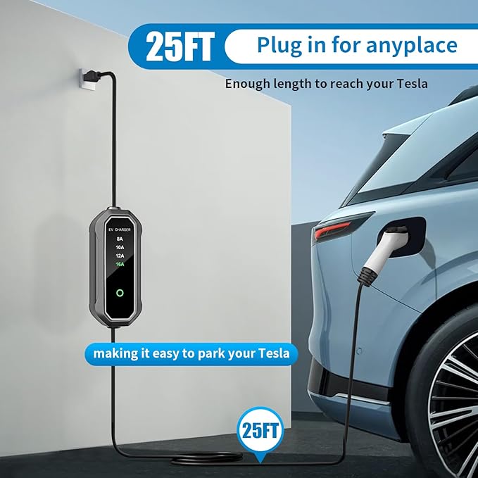 16 Amp Level 2 Portable EV Charger Charging Cable Station, Electric Vehicle Charger Plug-in EV Charging Station with All J1772 EV Cars (240 Volt, 25ft Cable)